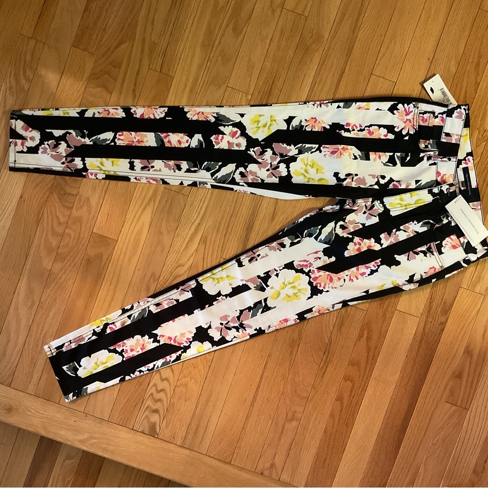 New - French Connection Enoshima Print Stripe Denim - Size 4 - floral jeans